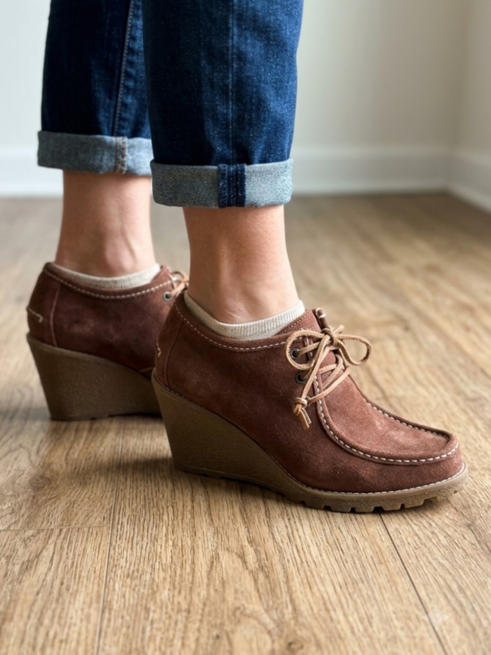 Sperry Stella Keel brown suede wedge bootie